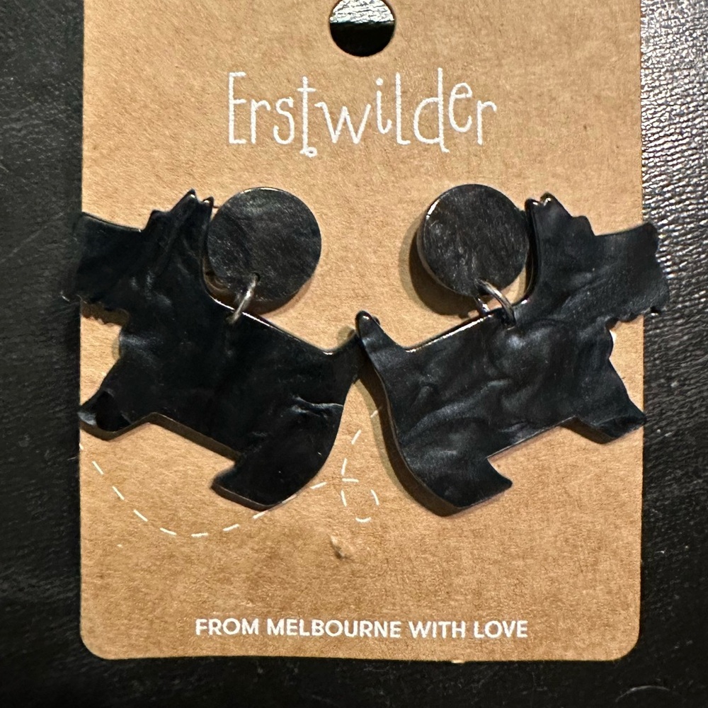 Erstwilder Kids Black Scottie Dog Drop Earrings